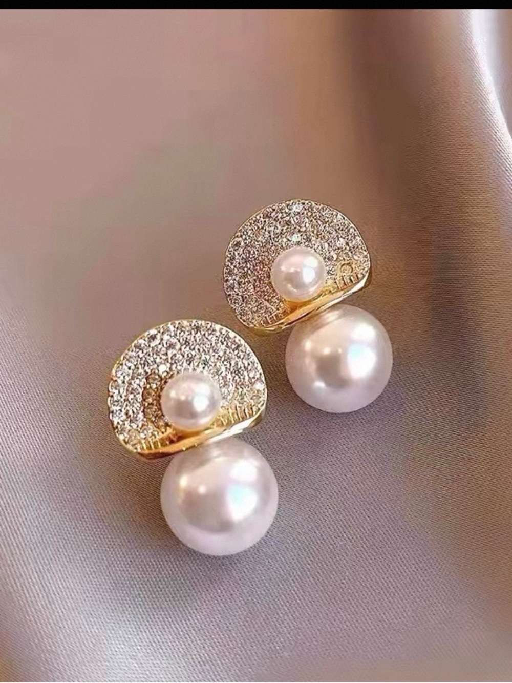 Elegant Gold & White Pearl Drop Earrings